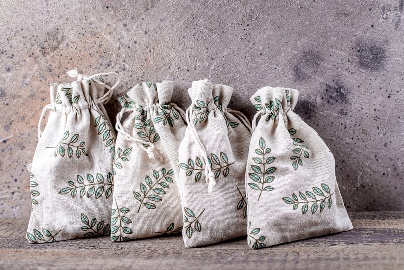 Holiday Eco-Friendly Textile Gift Pouches Packaging. Zero Waste Present Bags